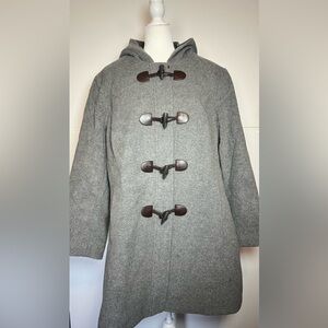 L.L. Bean Wool Toggle Coat Gray Hooded Duffle Coat 2X Classic Cozy Winter